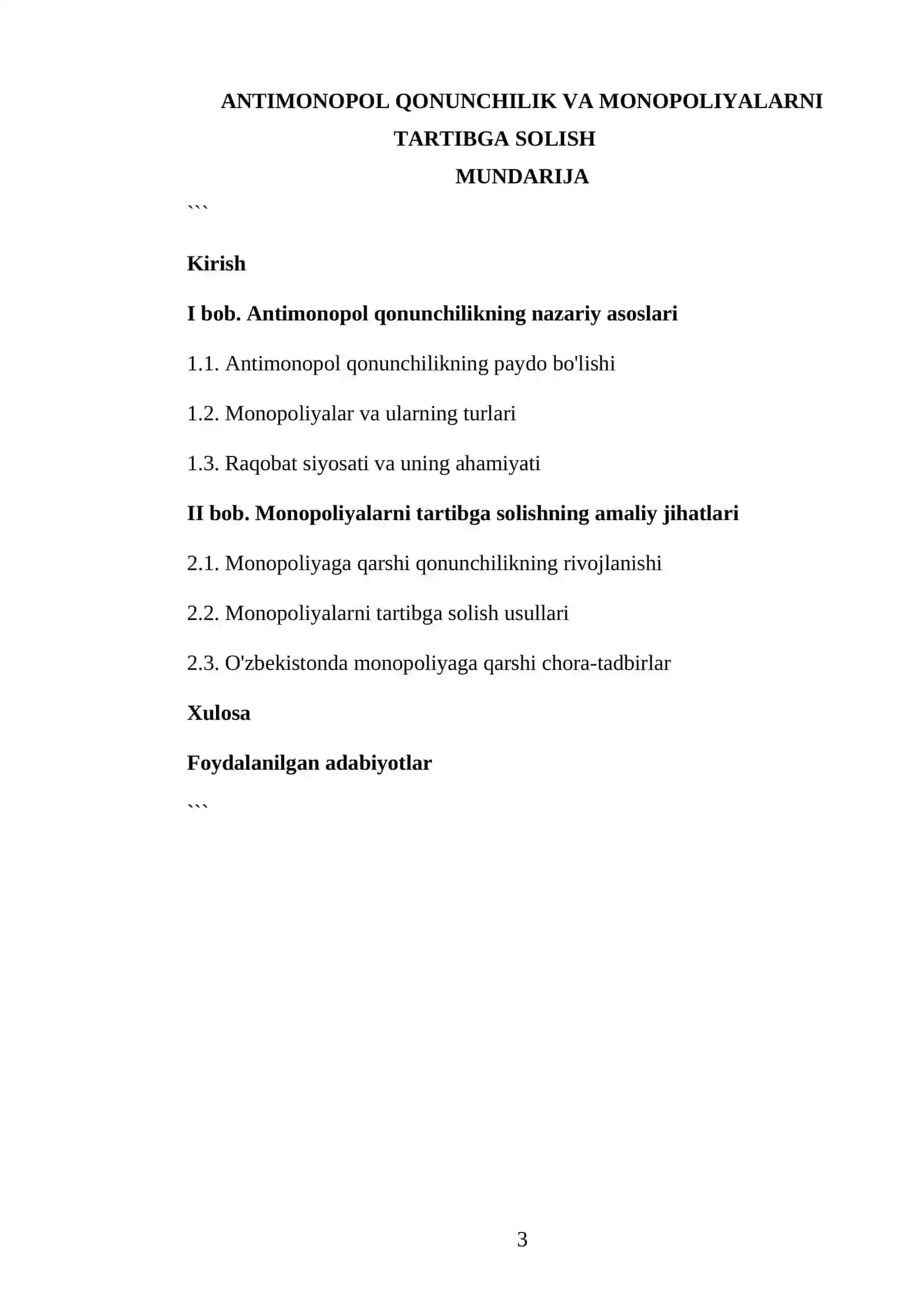 Antimonopol qonunchilik va monopoliyalarni tartibga solish 3