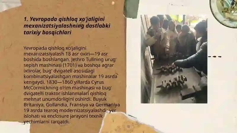Yevropada qishloq xo‘jaligini mexanizatsiyalashning dastlabki tarixiy bosqichlari 3