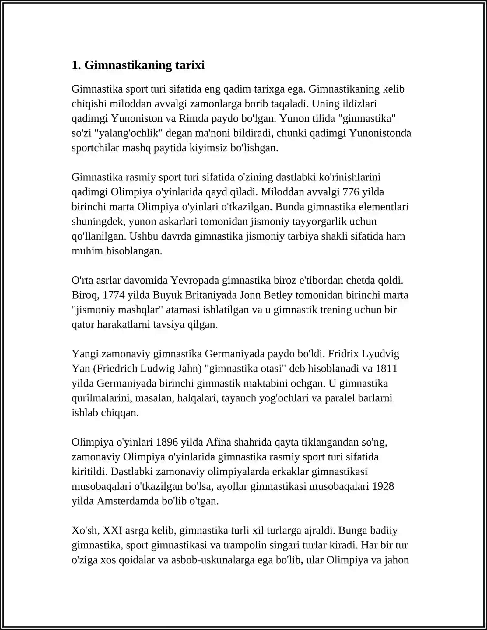 MUSTAQIL ISH Mavzu: GIMNASTIKA VA UNING TURLARI 3