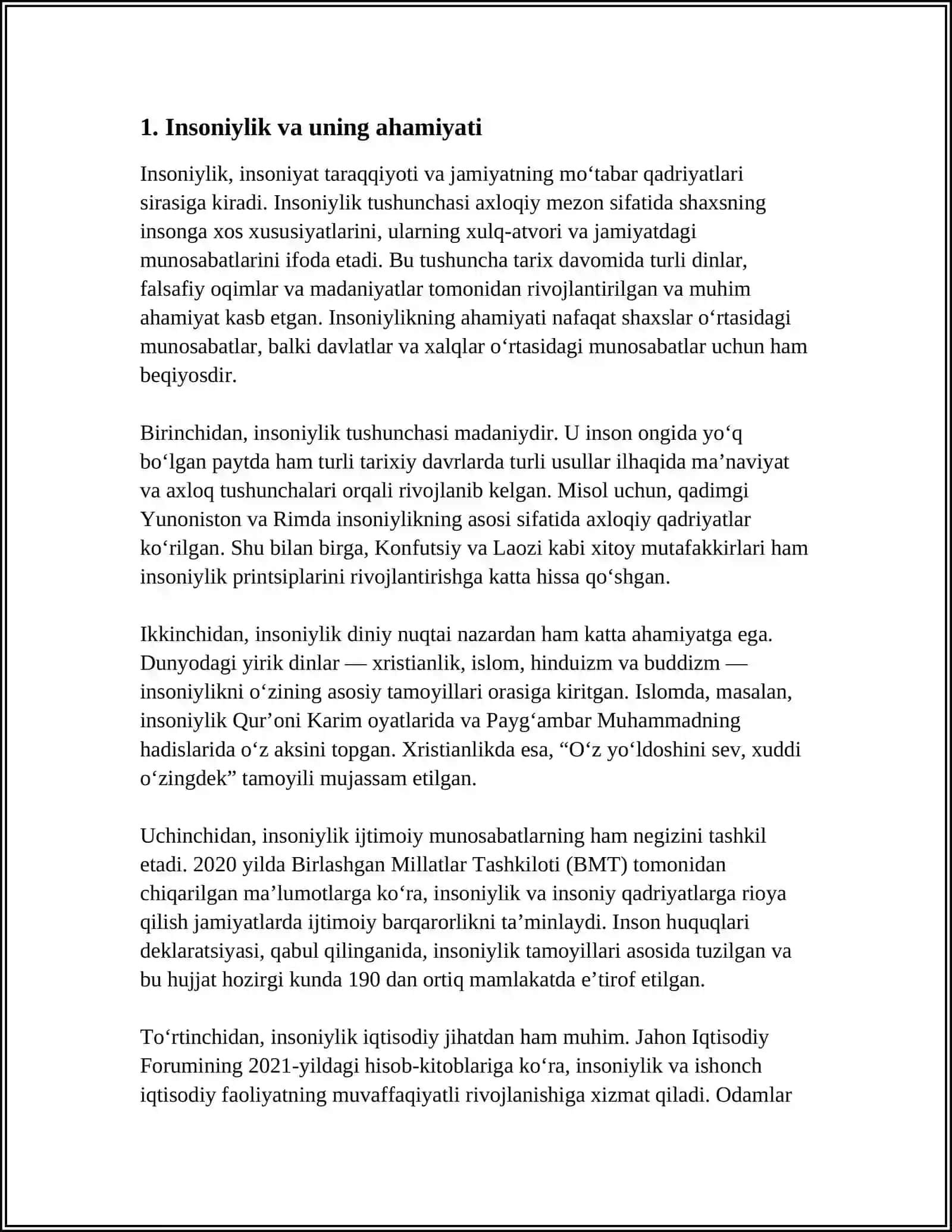 INSONIYLIK, INSONPARVARLIK TUYĞUSI MA'NAVIY KOMILLIK EGALIGI 3