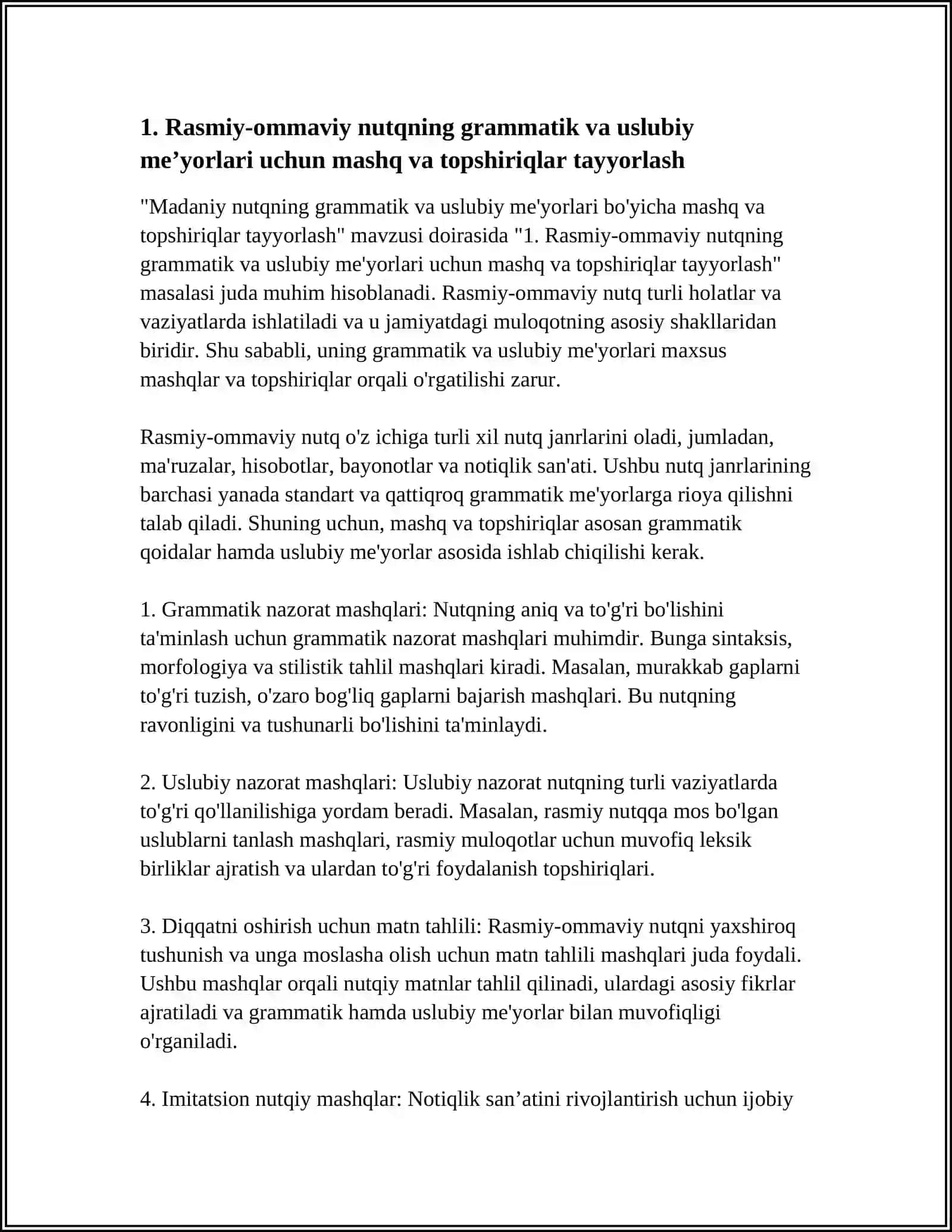 MADANIY NUTQNING GRAMMATIK VA USLUBIY MEʼYORLARI BOʻYICHA MASHQ VA TOPSHIRIQLAR TAYYORLASH 3