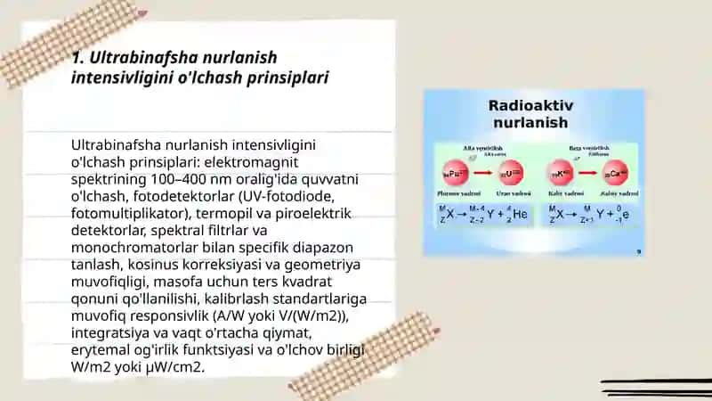 Ultrabinafsha radiatsiya jadalligini tekshirish usullari 3
