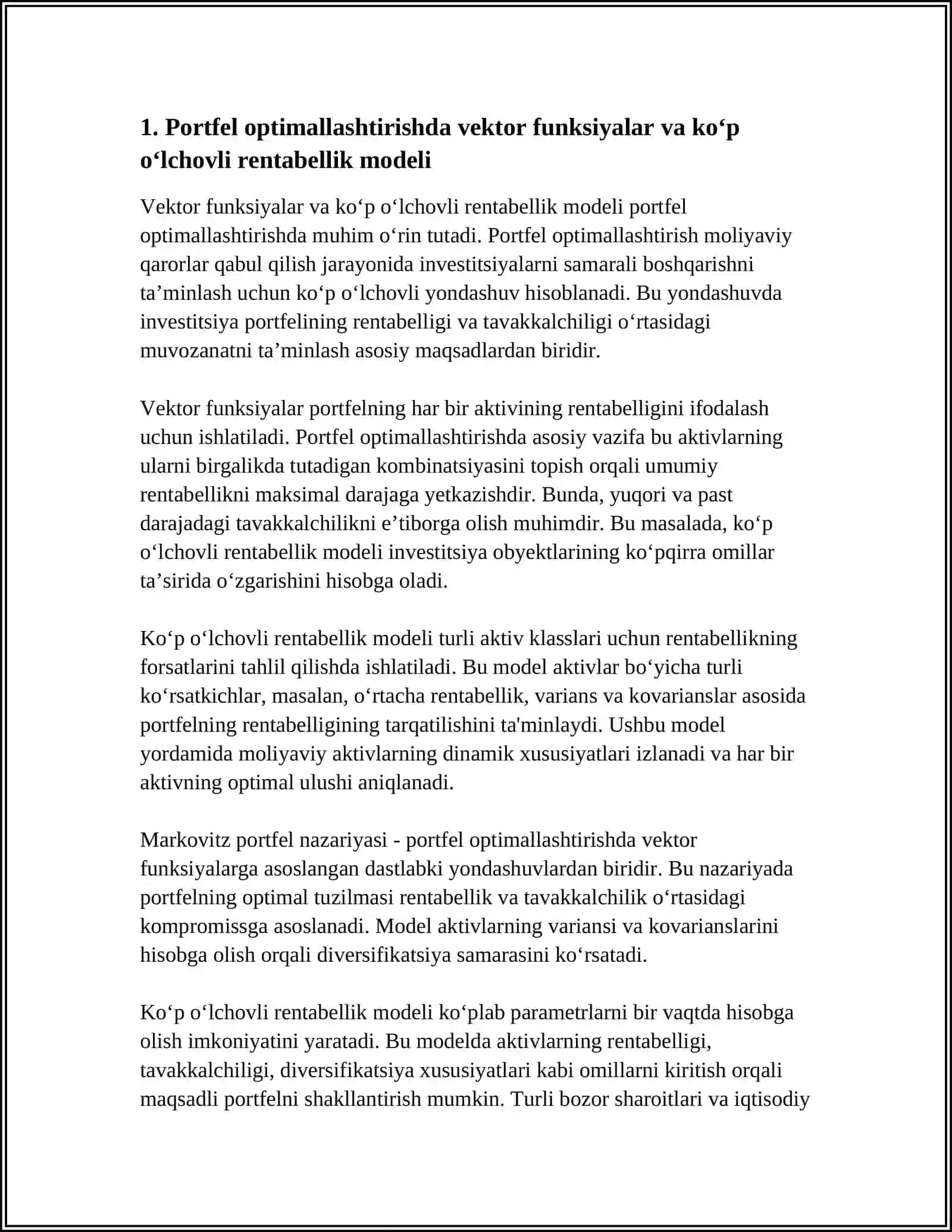 VEKTOR FUNKSIYALARNING IQTISODIYOT VA MOLIYA SOHASIDAGI TATBIQLARI 3
