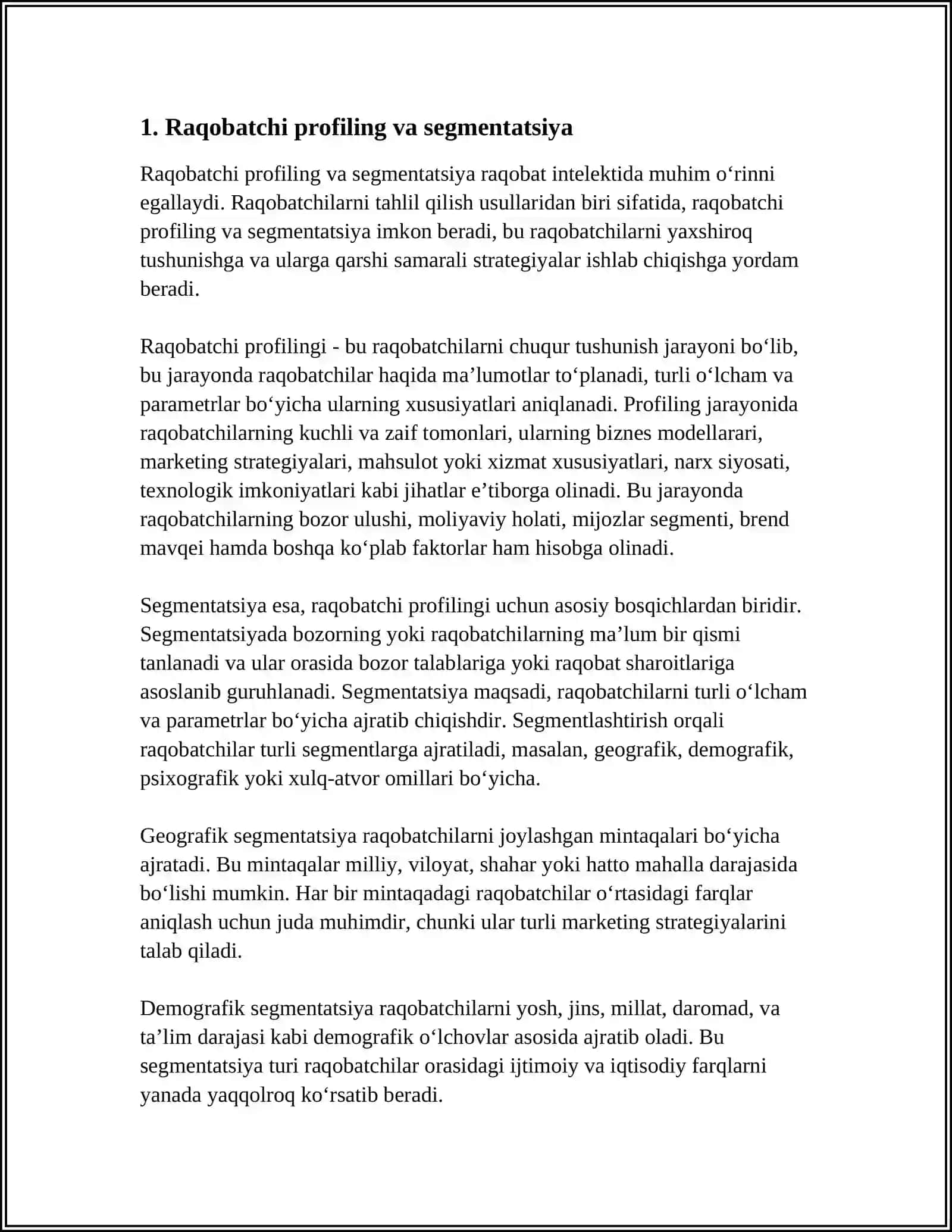 RAQOBAT INTELEKTI:RAQOBATCHILARNI TAHLIL QILISH USULLARI 3