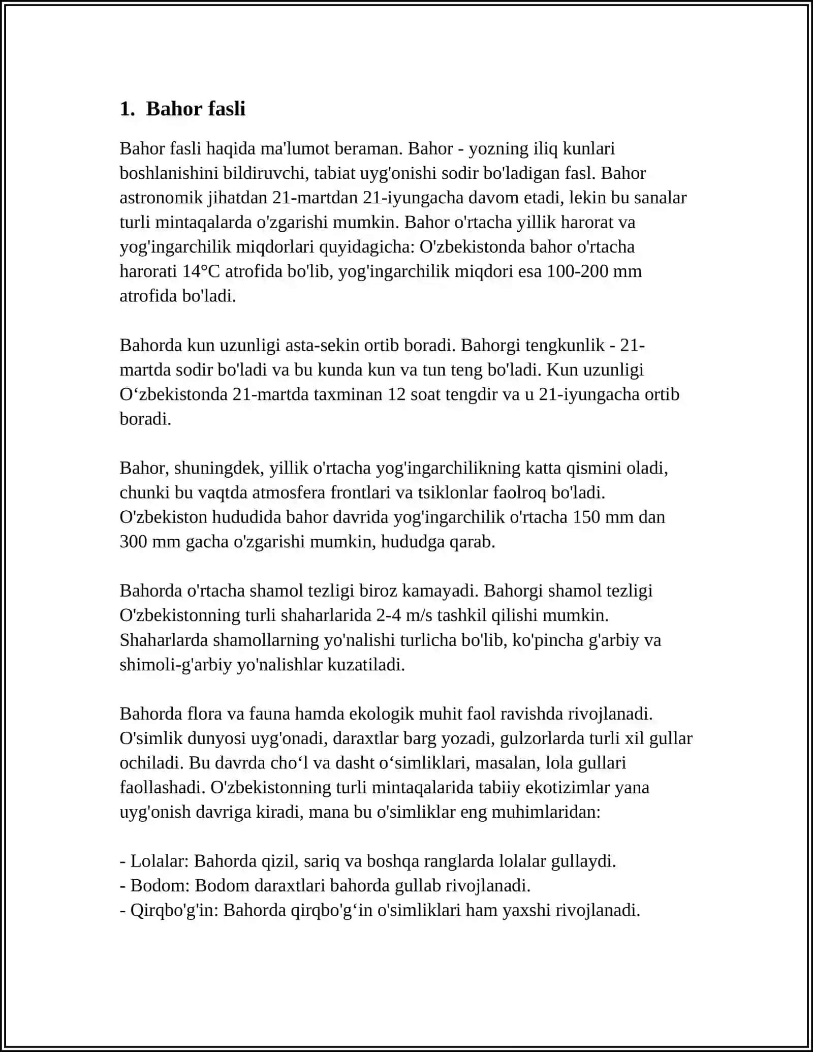 4-SINF ONA TILI VA OʻQISH SAVODXONLIGI FANIDA BAYON UCHUN MATERIAL TOʻPLASH VA ISHLASH 3