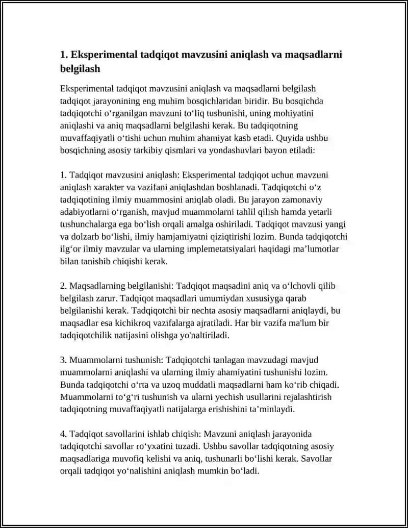 TADQIQOTLARDA EKSPERIMENTLARNI BELGILASH VA AMALGA OSHIRISH BOSQICHLARI 3