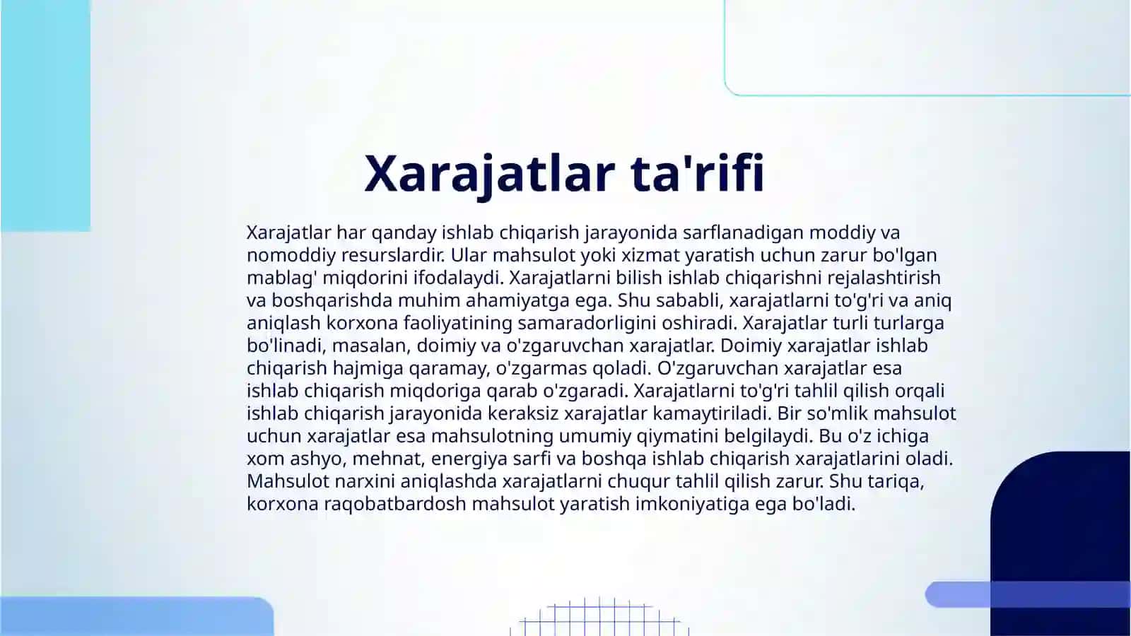 BIR SO'MLIK MAXSULOT UCHUN QILINGAN ISHLAB CHIQARISH XARAJATLARINING TAHLILI 3