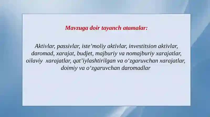 Uybuxgalteriyasi:aktivvapassivlardanfoydalanish,daromadvaxarajatlarnioptimallashtirish 3