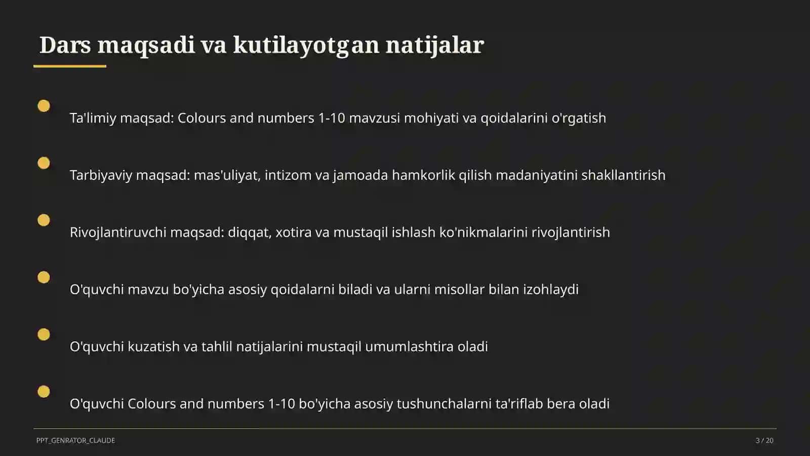 Colours and numbers 1-10 (1-sinf) 3
