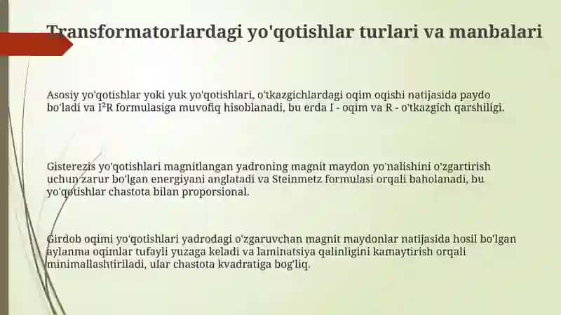 Quvvat transformatorlarini isroflarini hisoblash usullari 3