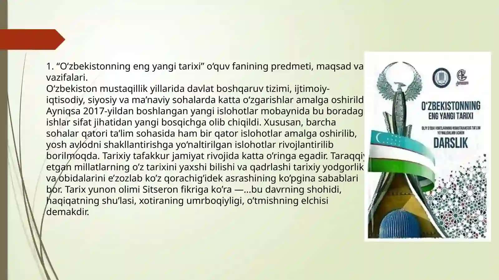 "O‘zbekistonning eng yangi tarixi" O‘quv fanining 3