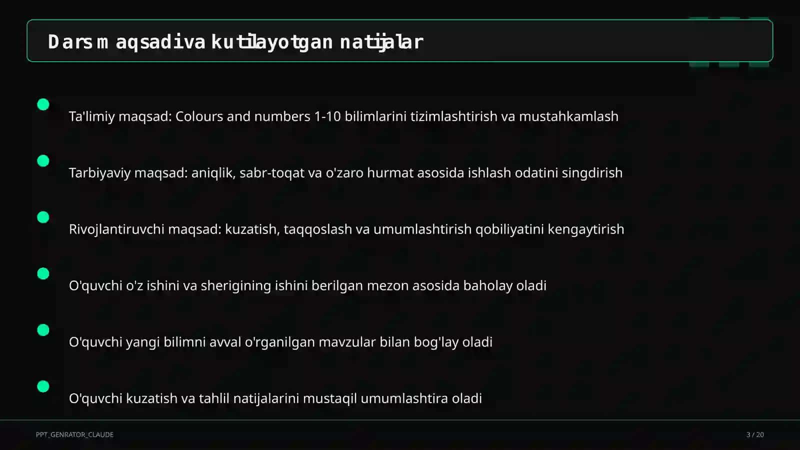 Colours and numbers 1-10 (1-sinf) 3
