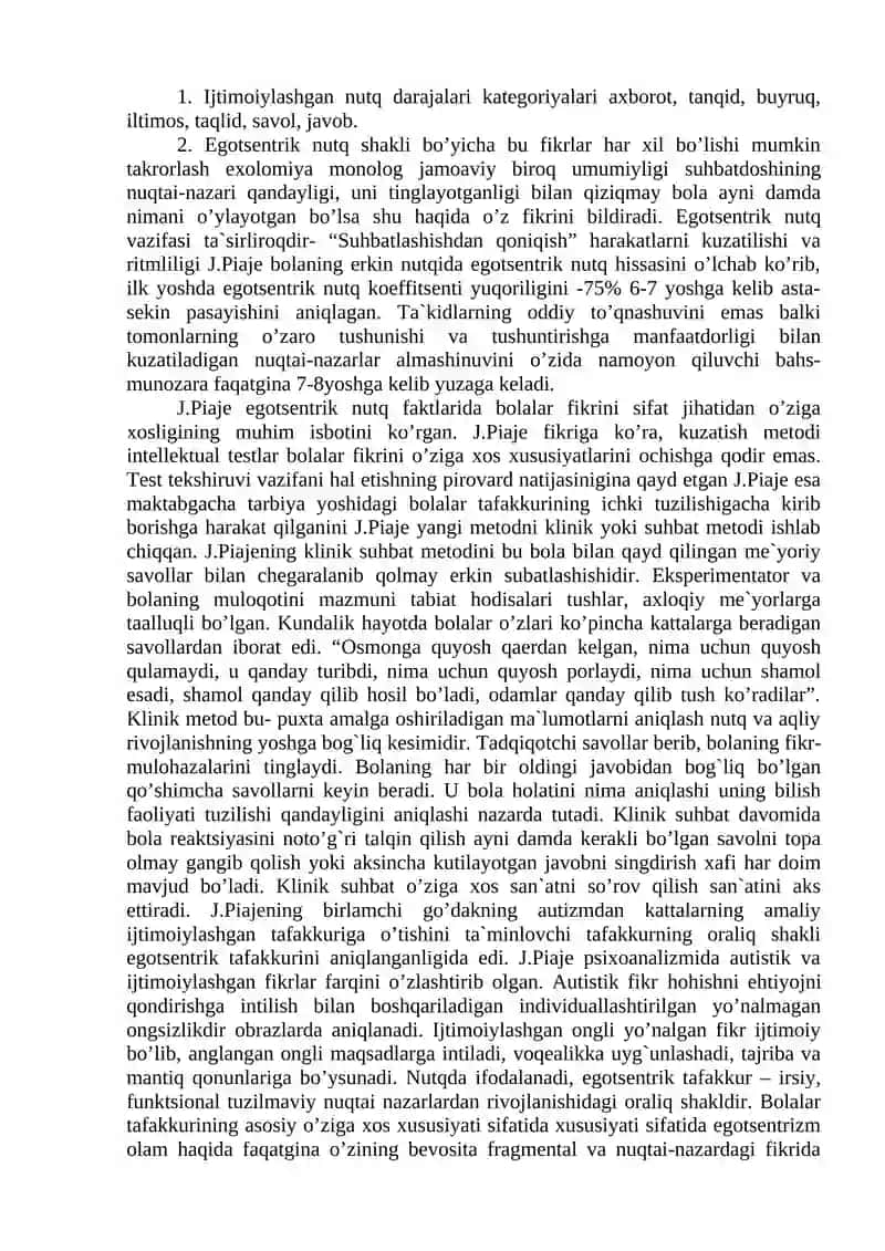 J.Piajening bola intellektual rivojlanishi tadqiqotining asosiy yo’nalishi 3