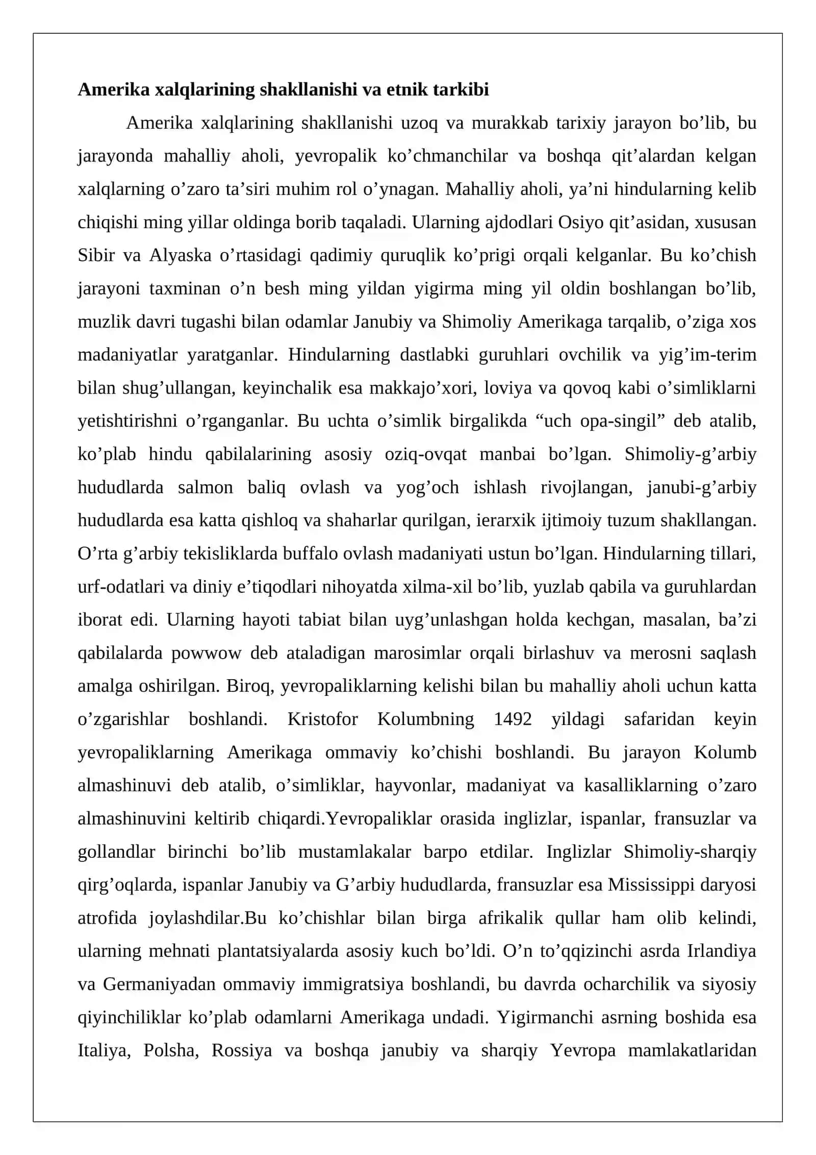 Amerika xalqlari turmush tarzi, an’analari 3
