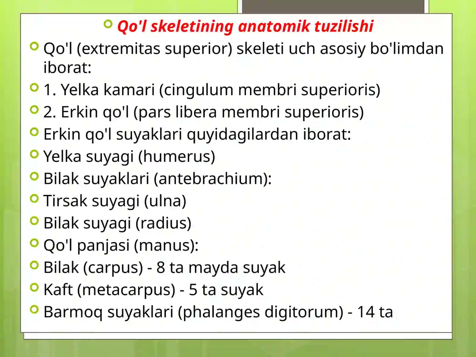 SohobiddinovNodirbekning Anatomiyafanidan,,Qoʻlsuyaklaribirlashmalaririvojlanishigasportvamehnatningtaʼsiri‘’ 3