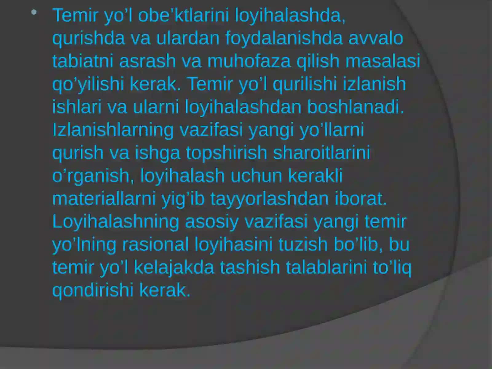 Temir yo’llarni loyihalashning tartibi va qoidalari 3