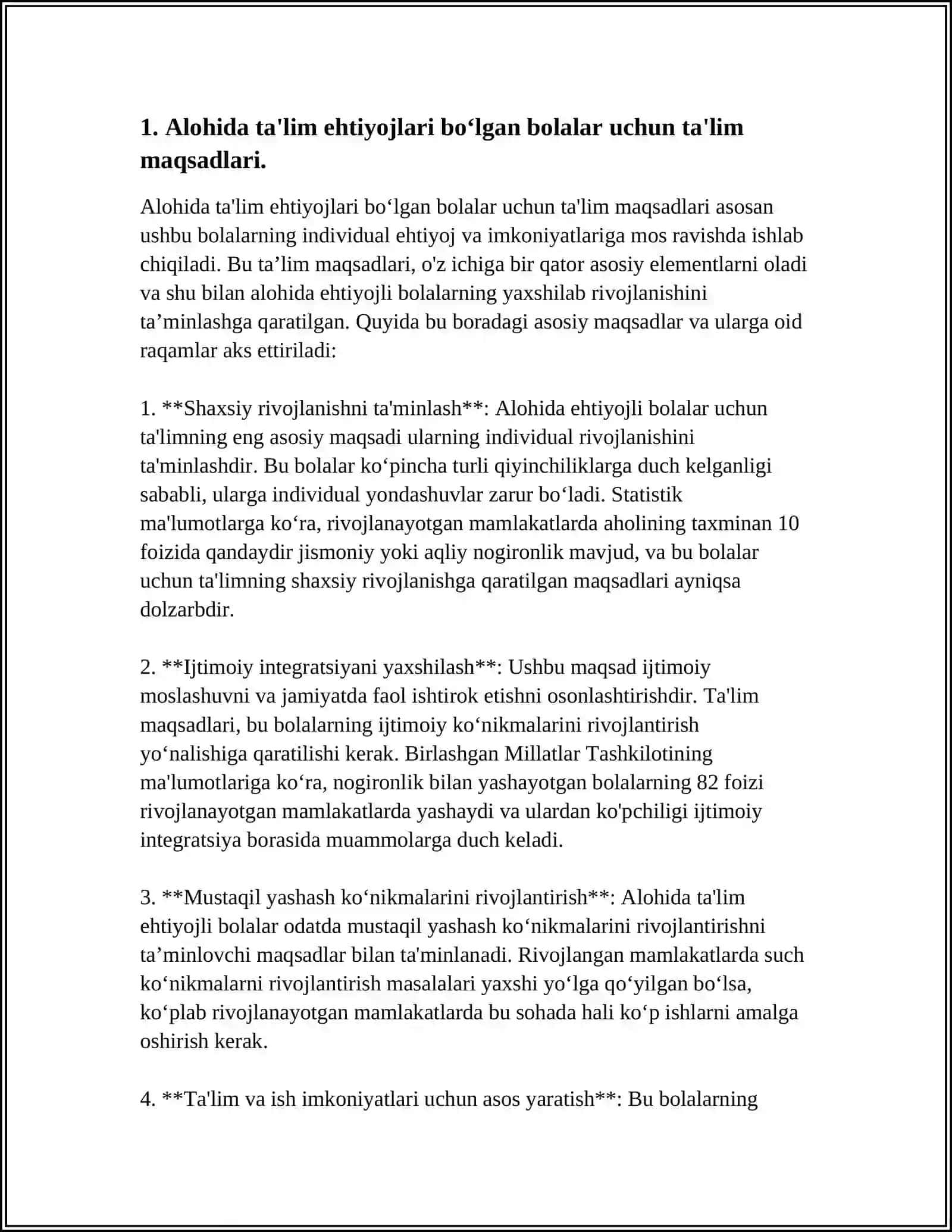 ALOHIDA TA’LIM EHTIYOJLARI BO‘LGAN BOLALAR MAKTABINING BOSHLANG‘ICH SINFLARI UCHUN DAVLAT TA’LIM TALABLARI VA UMUMTA’LIM MAKTABINING BOSHLANG‘ICH SINFLARI UCHUN DAVLAT TA’LIM TALABLARINI QIYOSIY O‘RGANISH 3