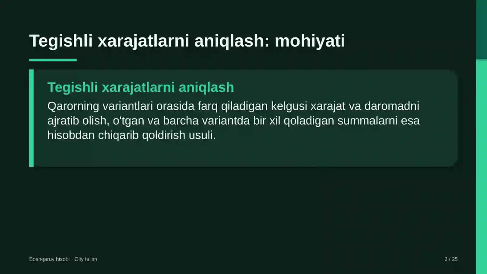 mebel ishlab chiqarishda qaror qabul qilish uchun tegishli xarajatlarni aniqlash 8407 3