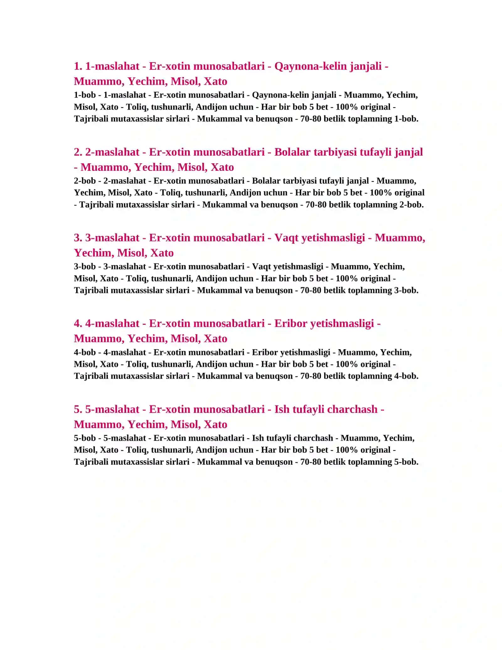 ER-XOTIN MUNOSABATLARI - 100 TA MASLAHAT 3