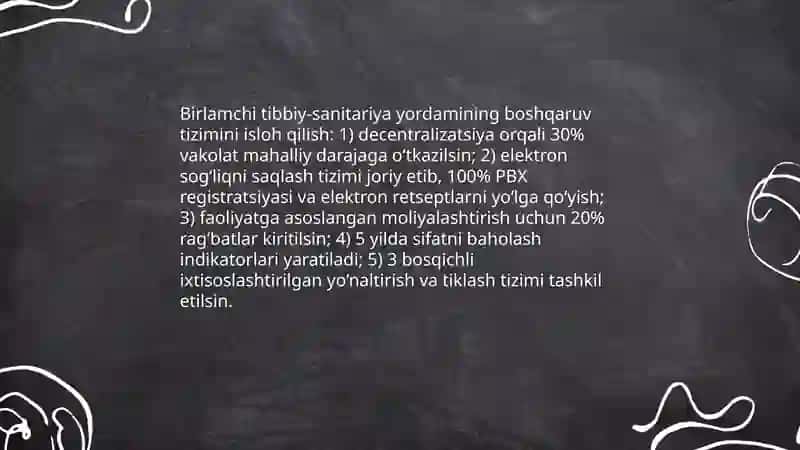 Birlamchi tibbiy sanitariya yordami tizimini isloh qilish yónalishlari 3