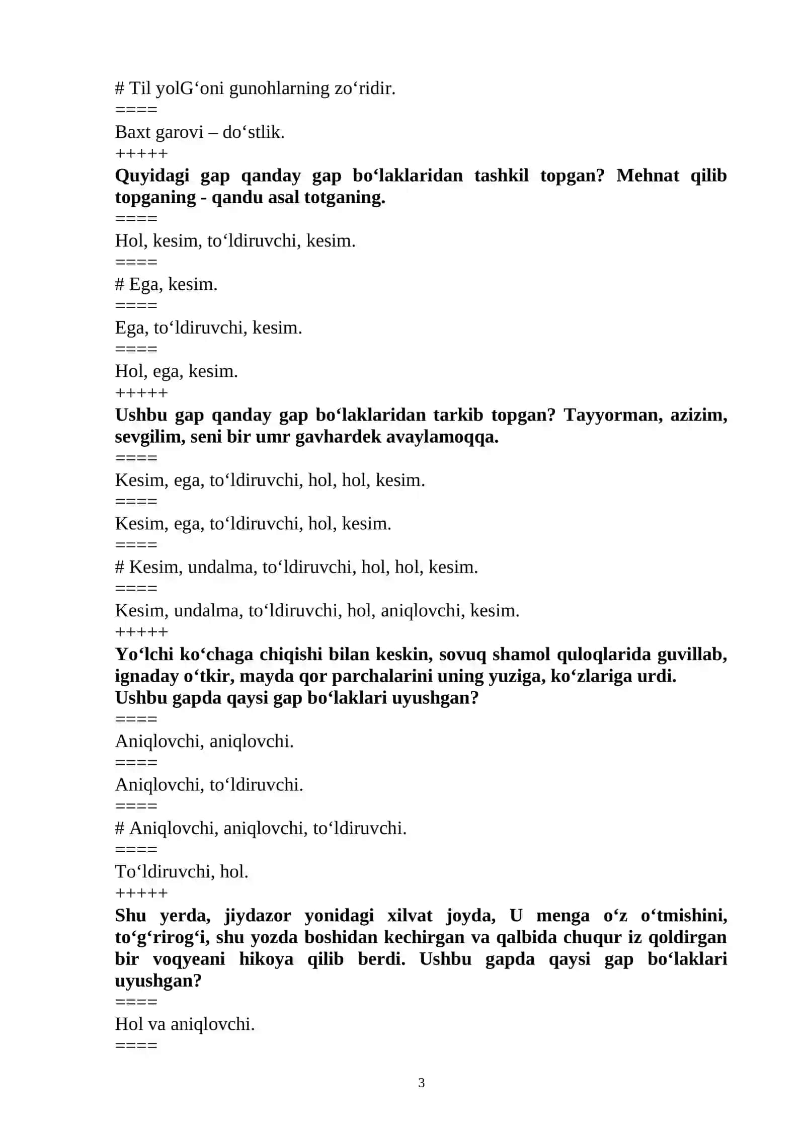 Ona tili – o‘qish savodxonligi va uni o‘qitish metodikasi test savollari 3