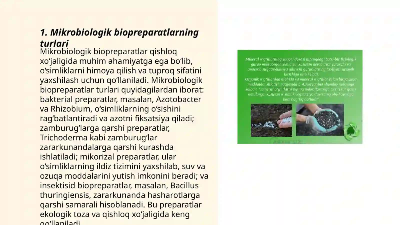 Ekologik jihatdan toza biopreparatlar yaratishda mikroorganizmlardan foydalanishning ahamiyati 3