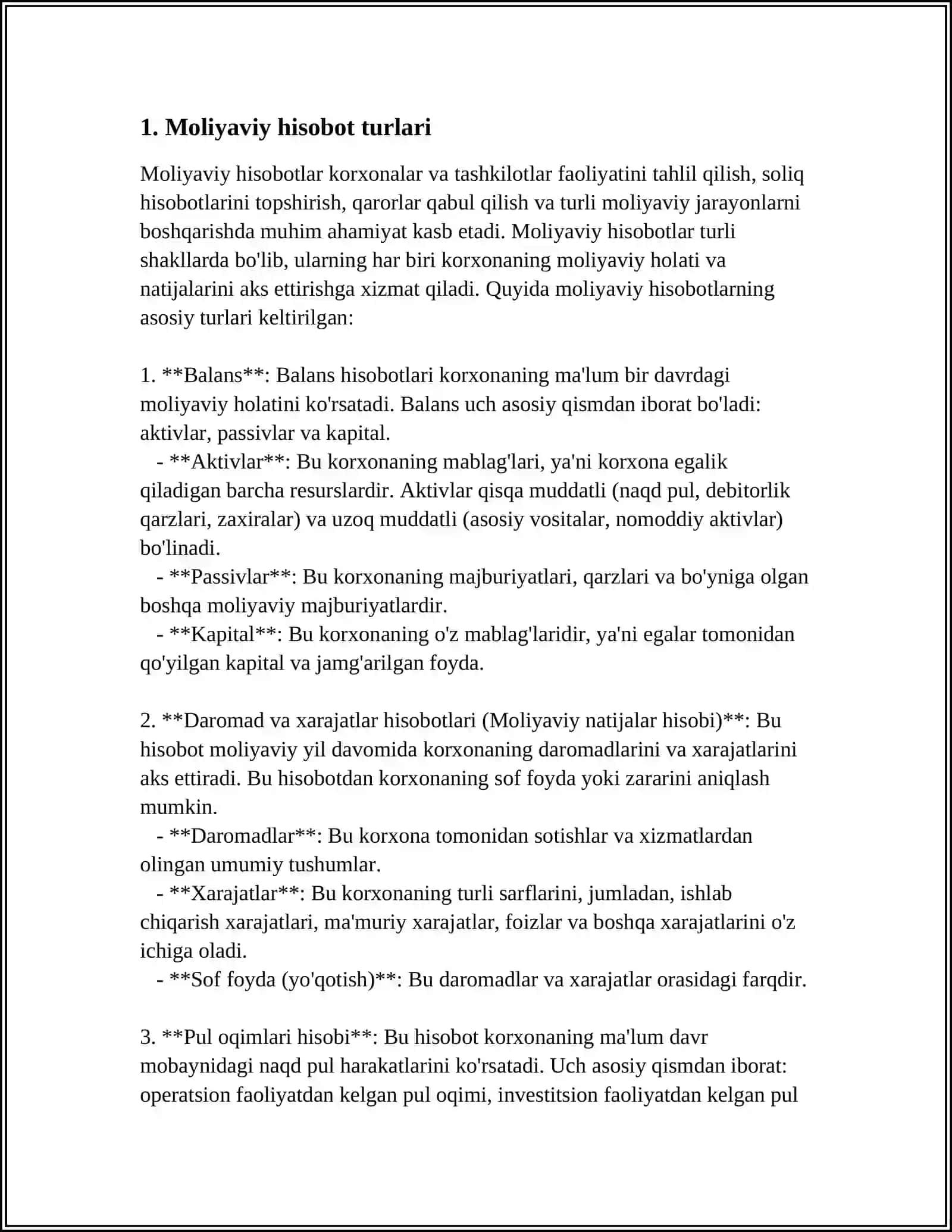 Moliyaviy hisobot fanining predmeti 3