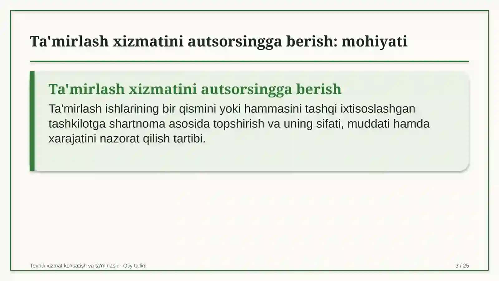 atom energetikasida ta'mirlash xizmatini autsorsingga berish 8471 3