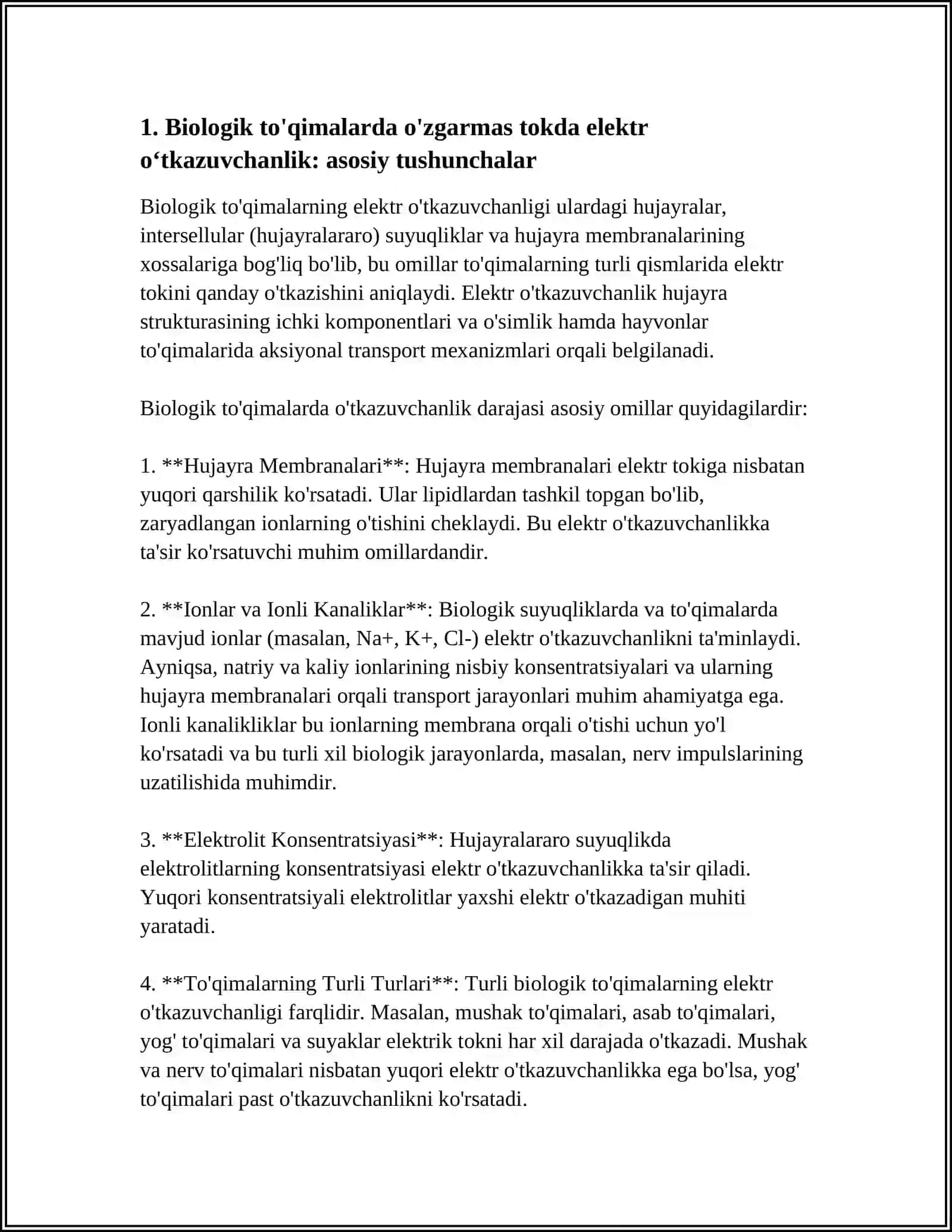 BIOLOGIK TOʻQIMALAR VA SUYUQLIKLARNING OʻZGARMAS TOKDA ELEKTR OʻTKAZUVCHANLIGI 3
