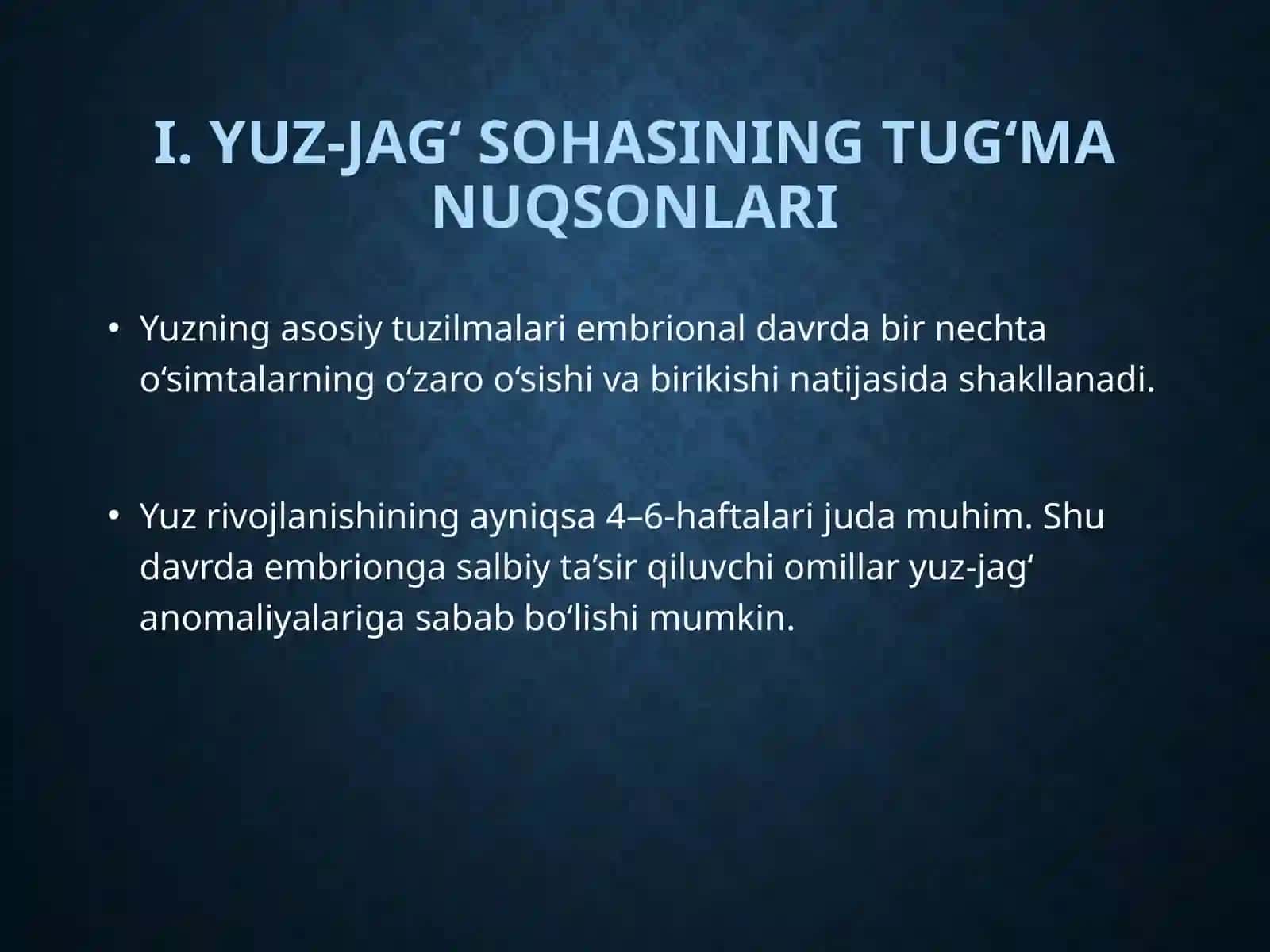 yuz-jag' sohasi va orttirilgan nuqsonlari 3