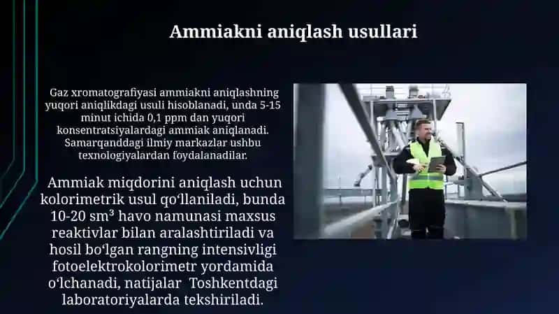 Ish joyidagi havodagi ammiak ifloslanishini laboratoriya tekshiruvi usullari 3