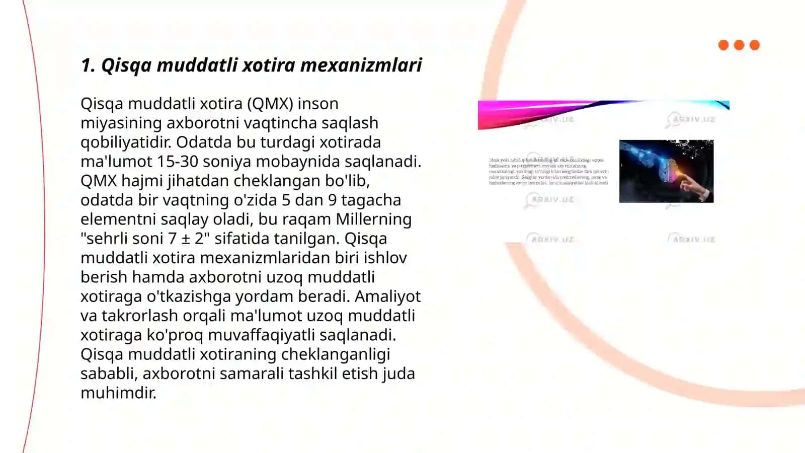 Qisqa va uzoq muddatli xotiraning fiziologik asoslari 3
