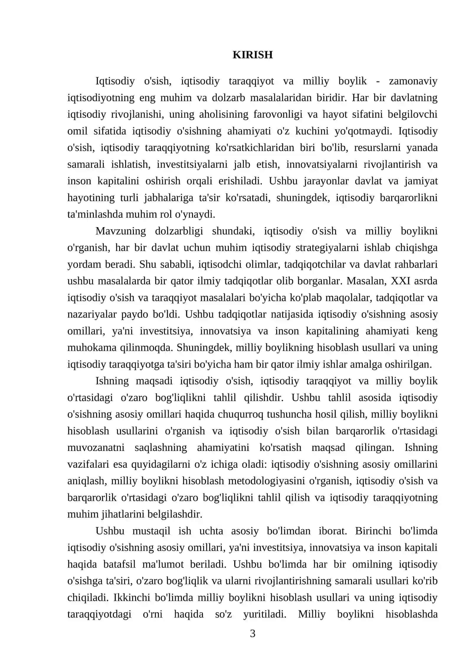 Iqtisod taraqiyoti, iqtisodiy oʻsish va milliy boylik 3