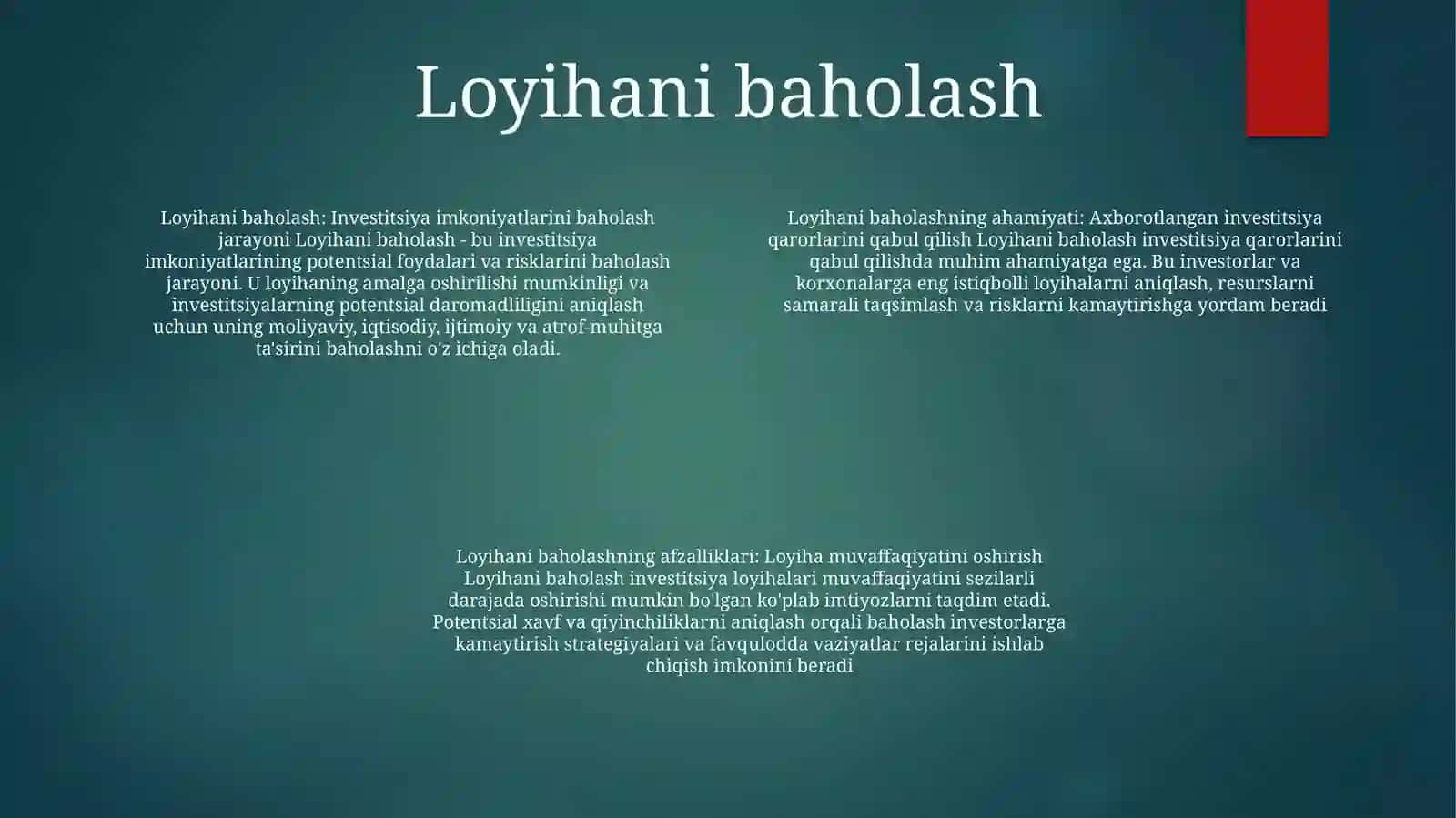 Investitsiyalari Loyihalari Samaradorligini BaholashVaAhamiyati 3