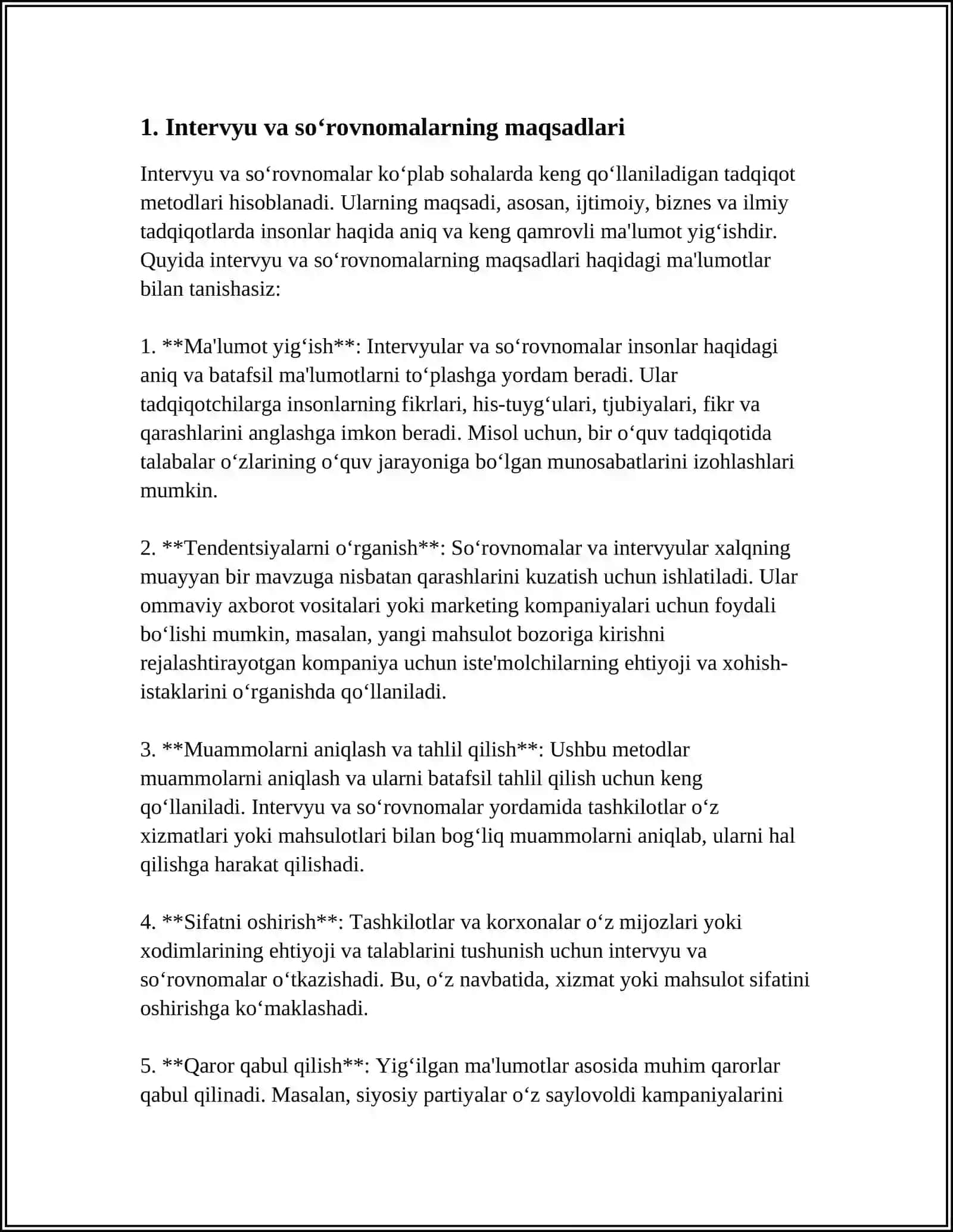INTERVYU VA SOʻROVNOMALARINING DIAGNOSTIK JARAYONIDAGI OʻZIGA XOS AFZALLIKLARI 3
