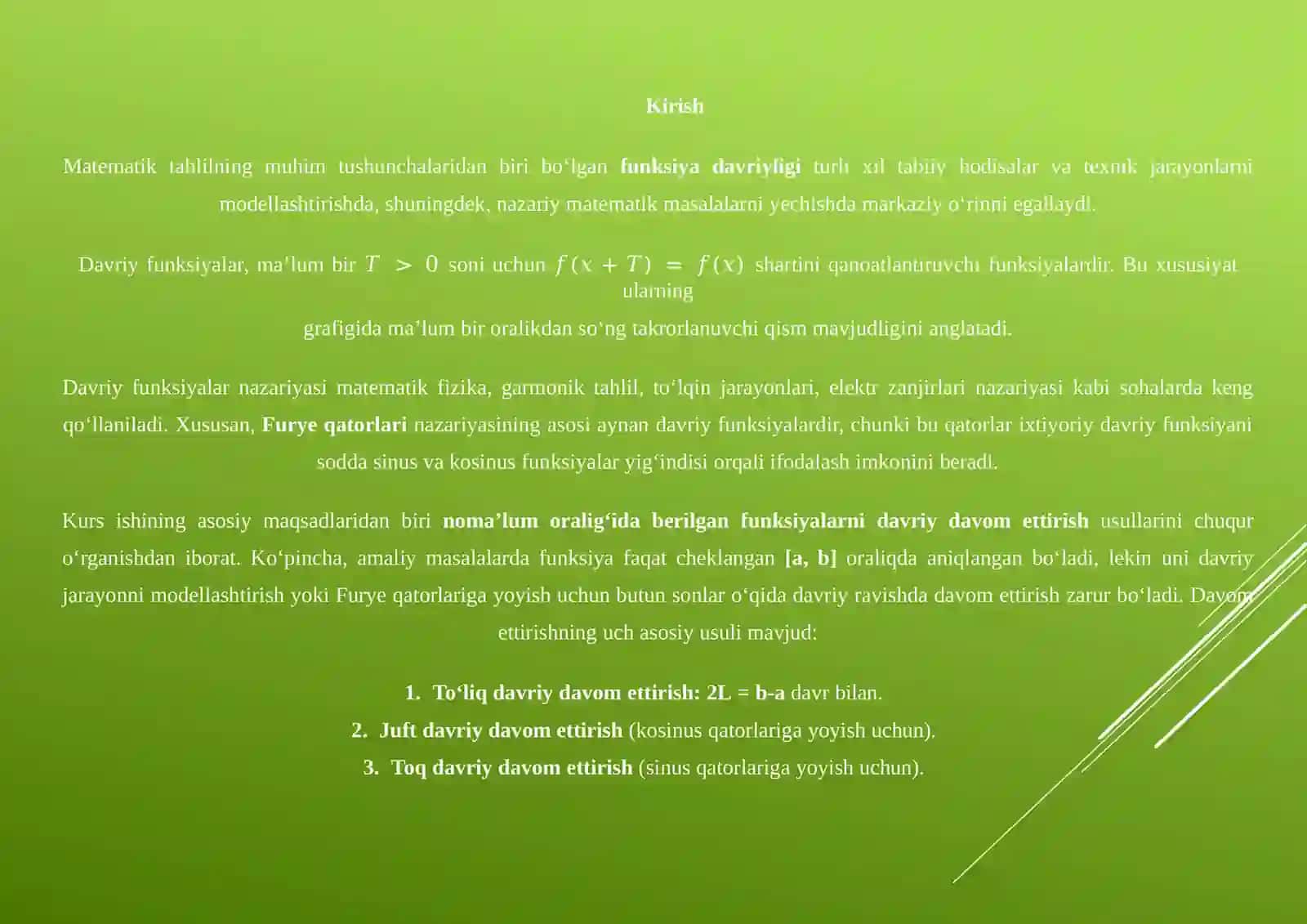 Davriy funksiyalar.Funksiyalarni davriy davom ettirish 3