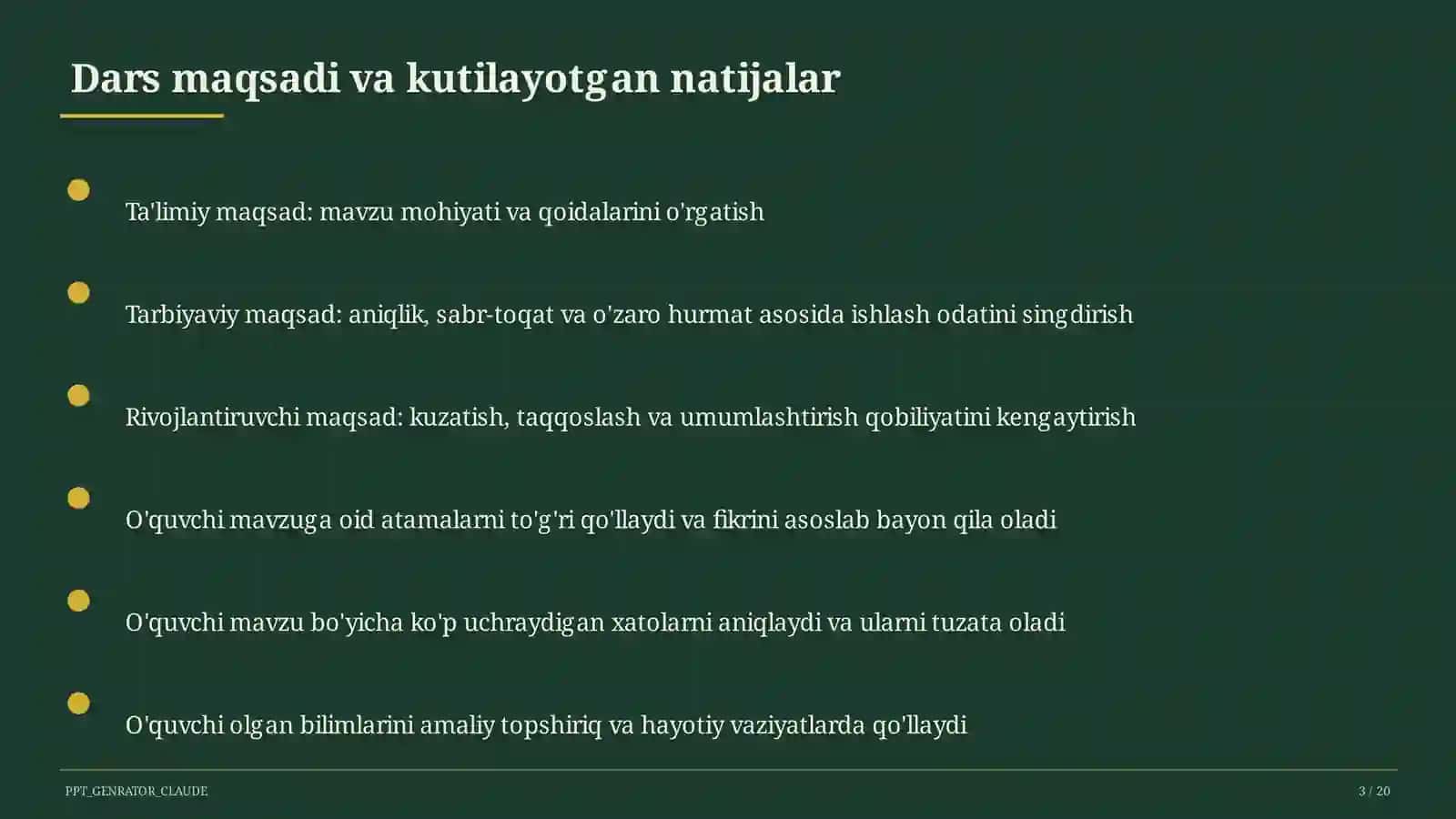 Dolzarb mavzular — maktab va o'qituvchilar (2026) — takrorlash darsi uchun 3