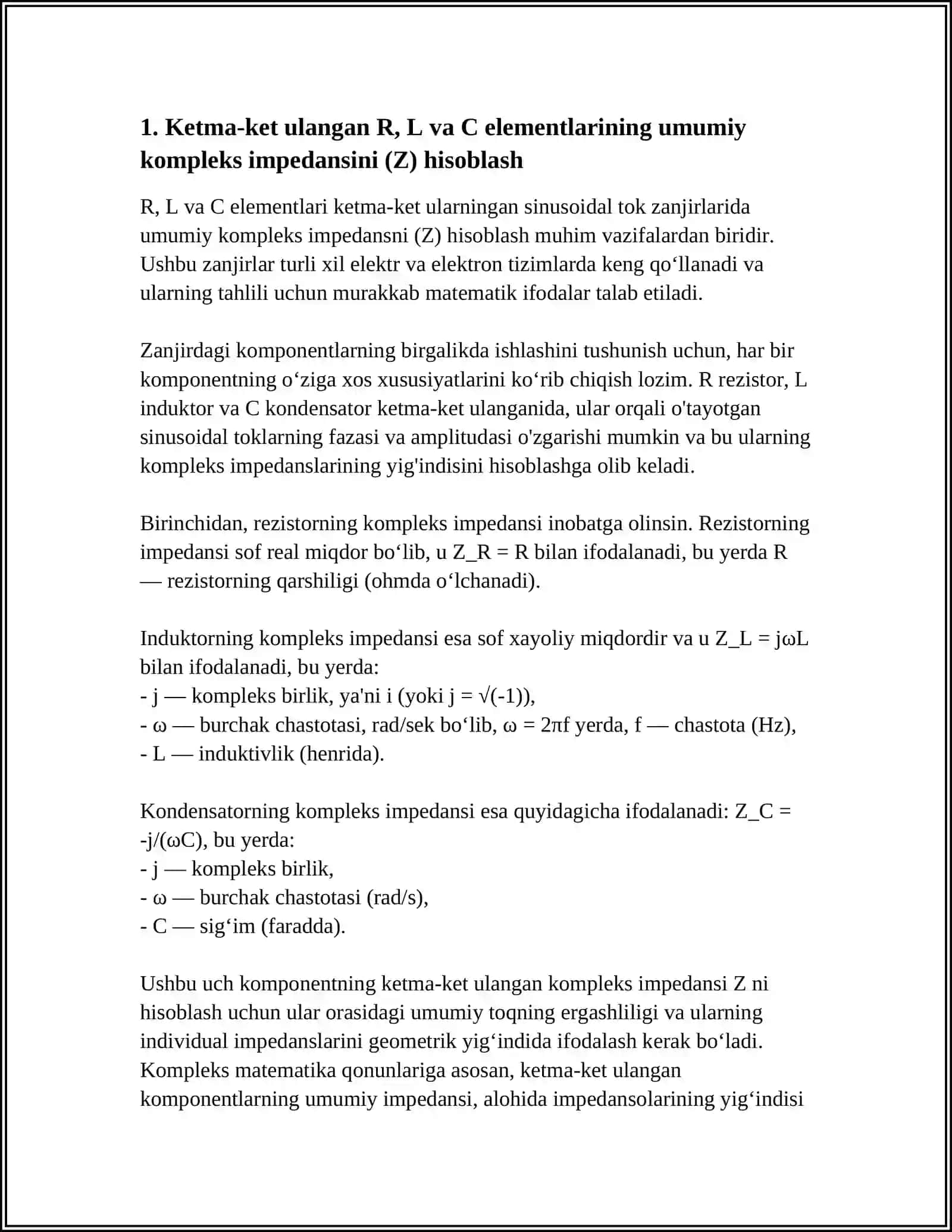 Sinusoidal Tok Zanjirlarini Hisoblash 3