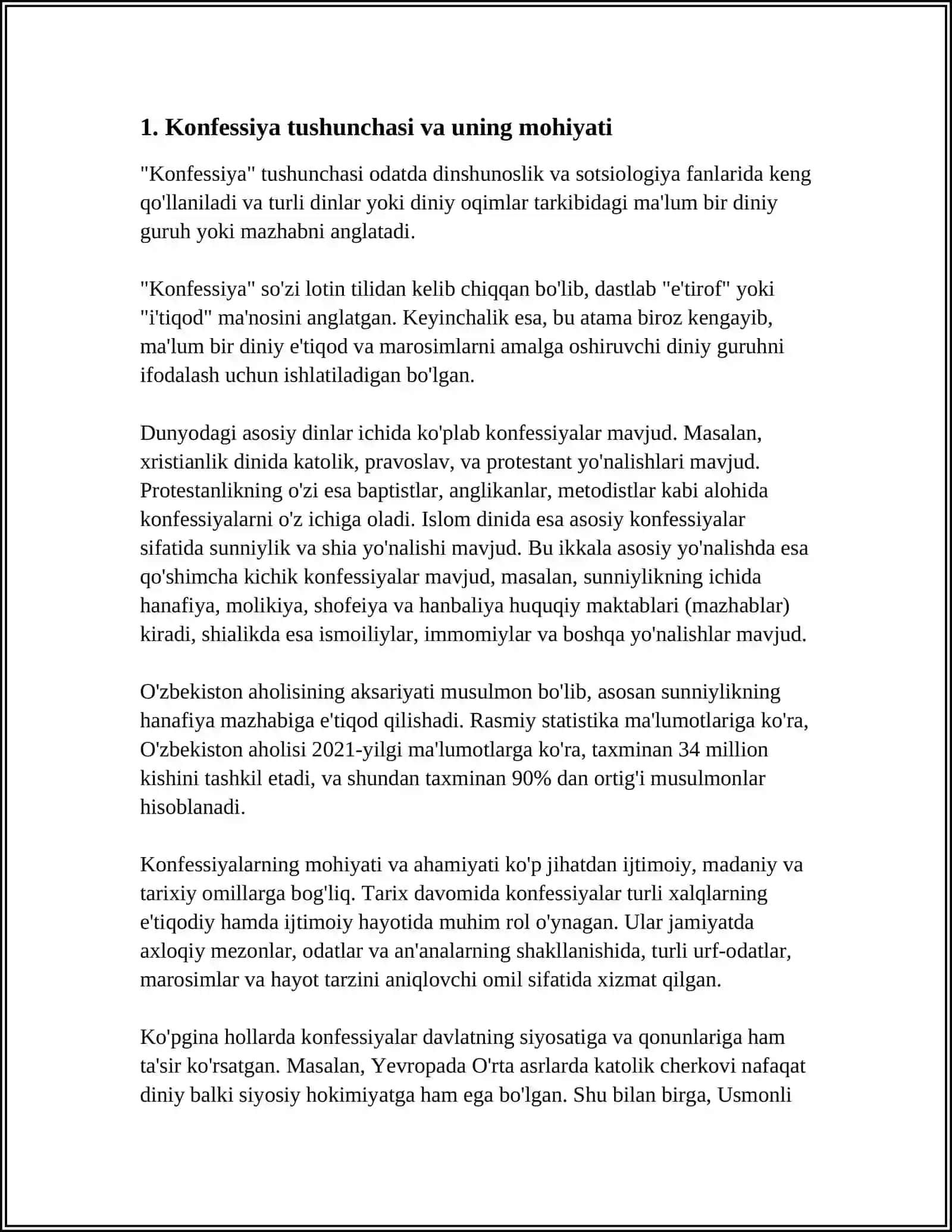 KONFESSIYA TUSHUNCHASINING MOHIYATI VA O'ZBEKISTONDA FAOLIYAT YURITUVCHI DINIY KONFESSIYALARNING TASNIFI 3
