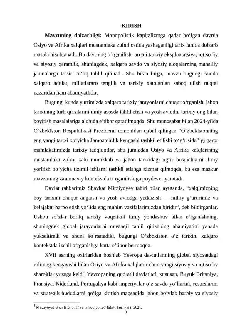 Monopolistik kapitalizmgacha bo‘lgan davrda Osiyo va Afrika xalqlari mustamlaka zulmi ostida 3
