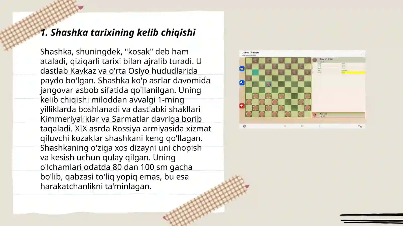 Shashka Tarixi va Shashka Haqida Ma'lumot 3