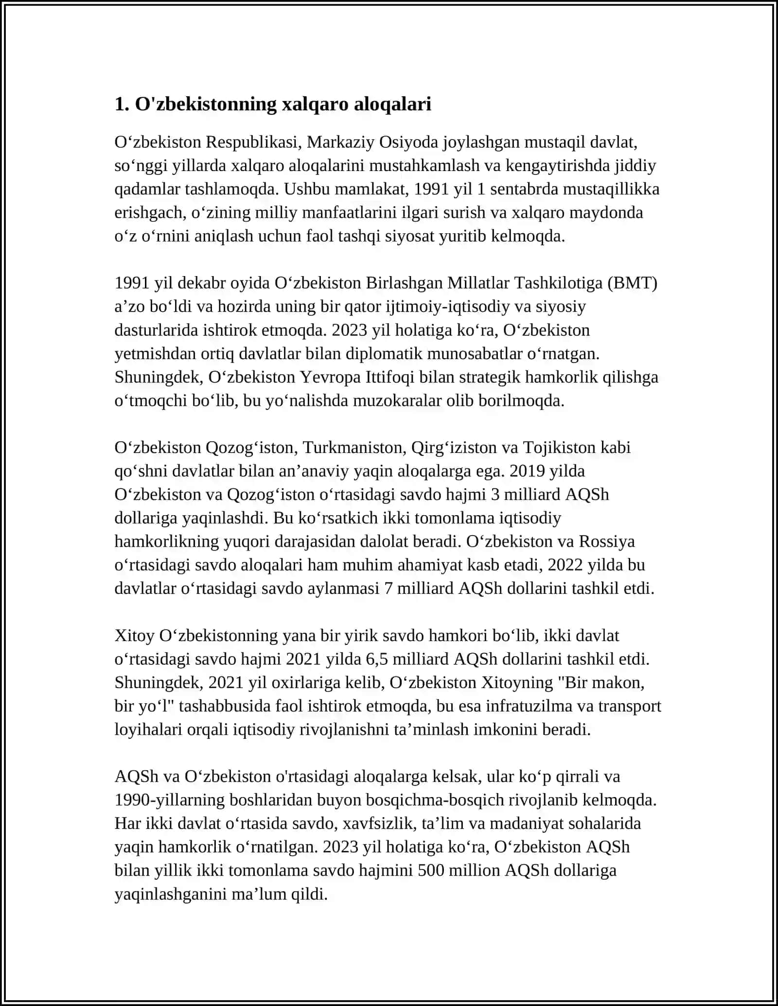 O'ZBEKISTON XALQARO MUNOSABATLARNING TENG HUQUQLI ISHTIROKCHISI 3