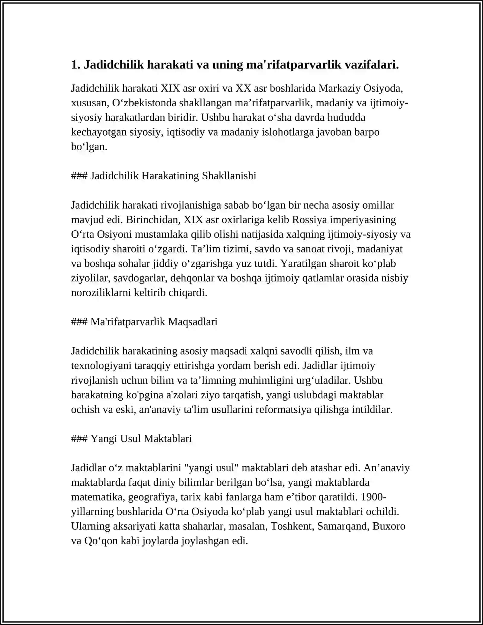 JADID MARIFATPARVARLARNING OʼLKA IJTIMOIY-MANAVIY HAYOTIDA TUTGAN OʻRNI (MUNAVVAR QORI, FITRAT 3