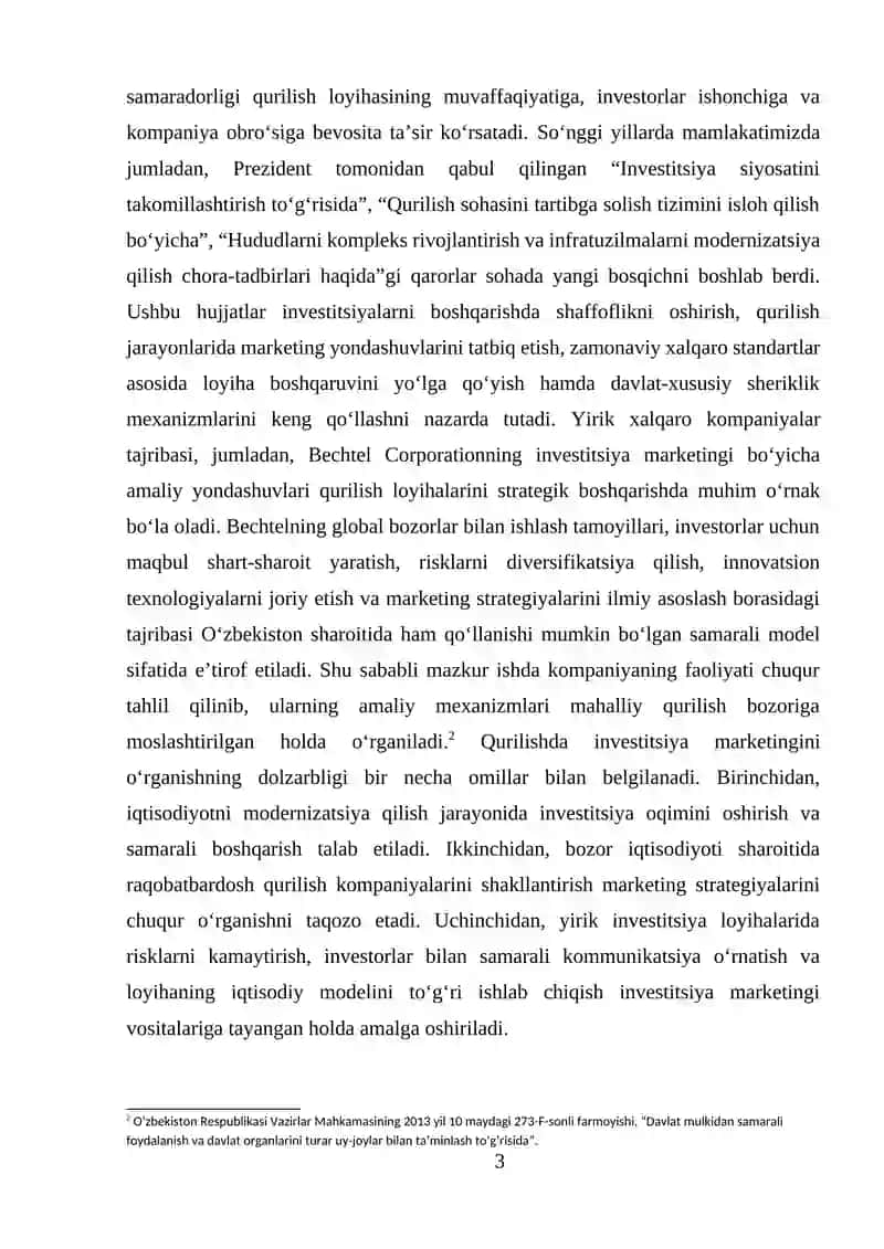 Qurilishda inverstitsiya marketingninig vazifalari va usullari (BECHTEL CORPORATION misolida) 3