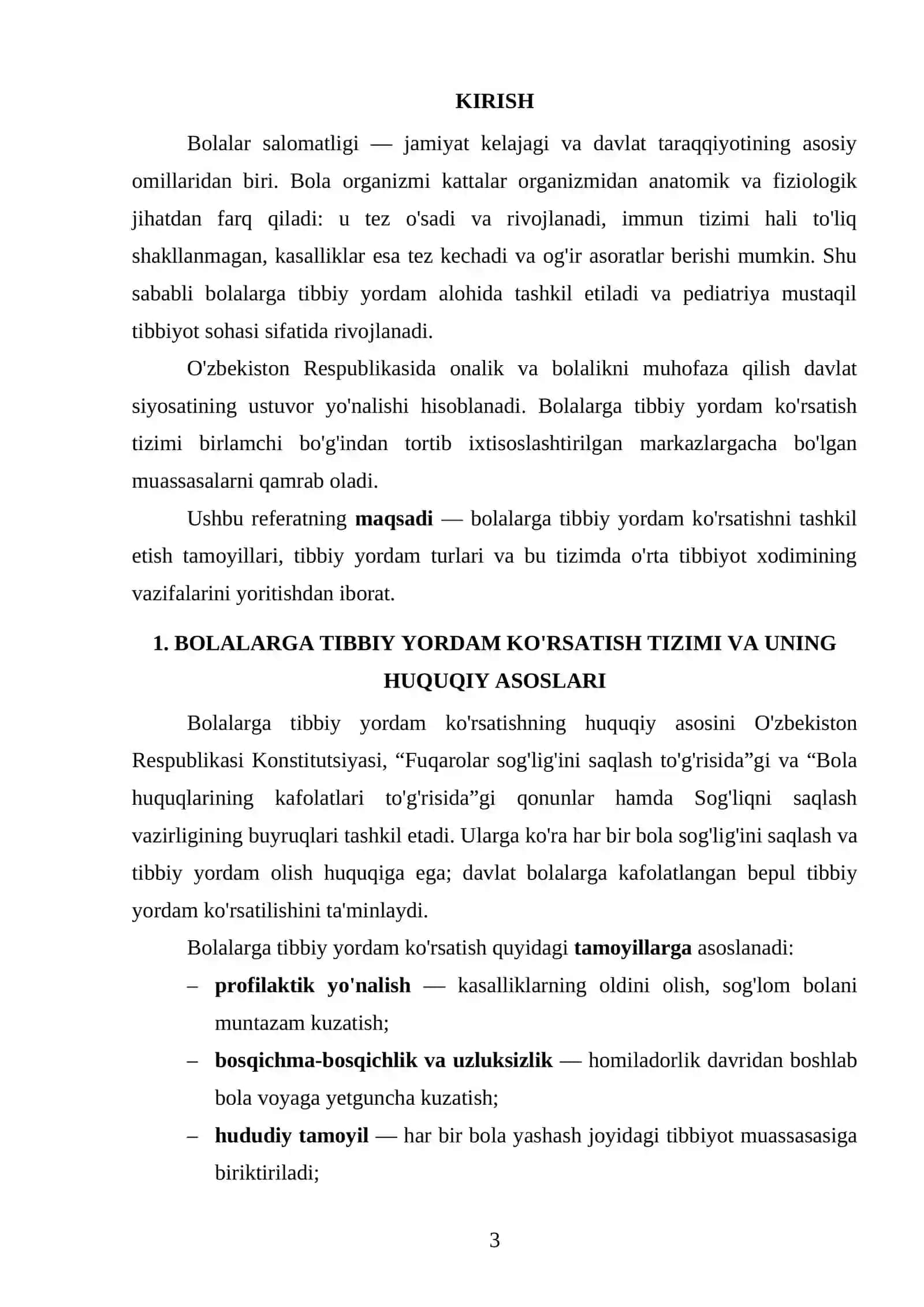 Bolalarga tibbiy yordam ko'rsatishni tashkil qilish REFERAT 3