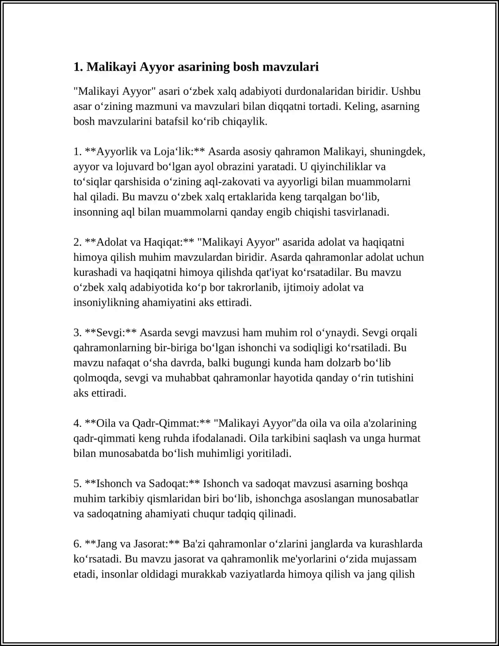 Malikayi Ayyor Dostoni O'qish va Referat Yozish 3
