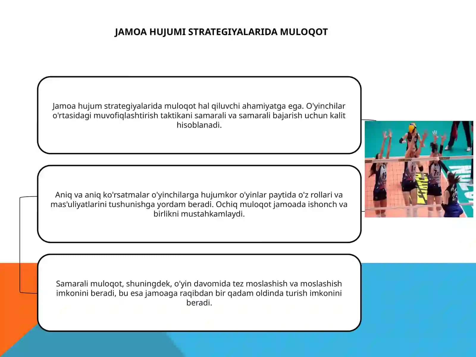 Voleybol o`yin mashqlar texnikasi usullarini o`rgatishni  takomillashtirish va mahoratini oshirish 3