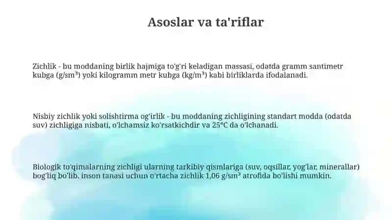 Biologik to‘qimalar va qattiq jismlarning zichligini aniqlash 3