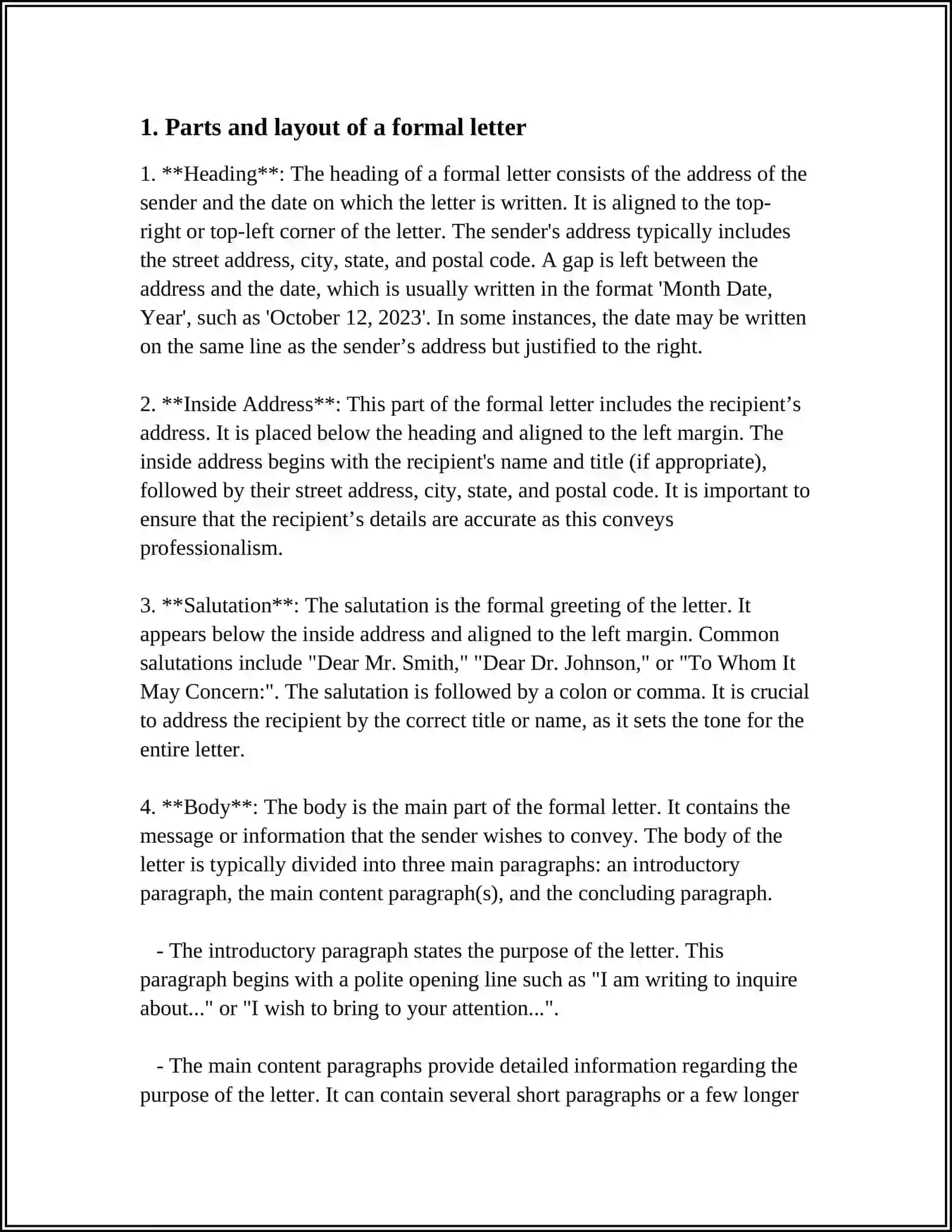 Parts and layout of a formal letter 3