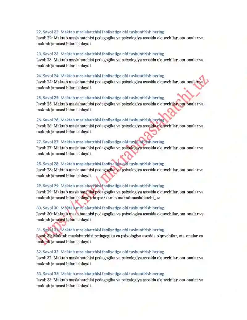 Maktab maslahatchisi test savollari javob kalitlari bilan 3